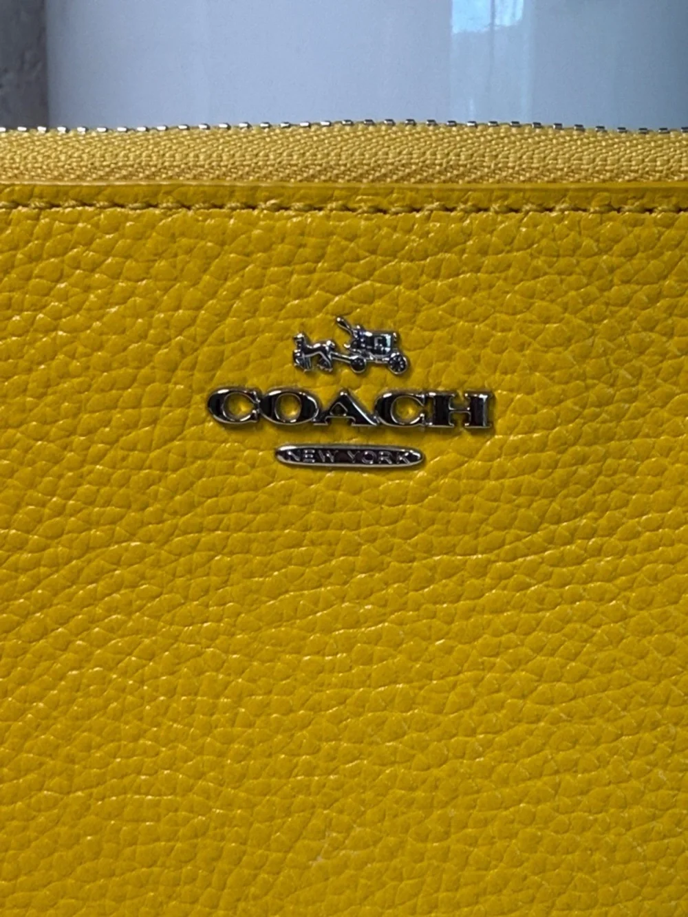 NWT COACH Yellow Pebbled Leather Wristlet with Shearling Trim